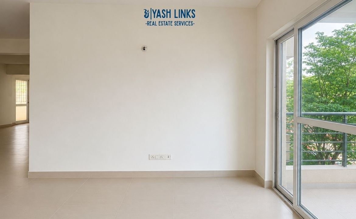 Empty room with large window