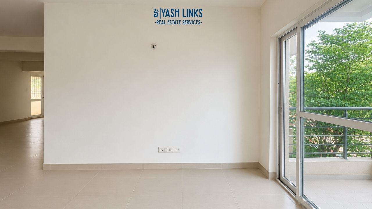 Empty room with large window