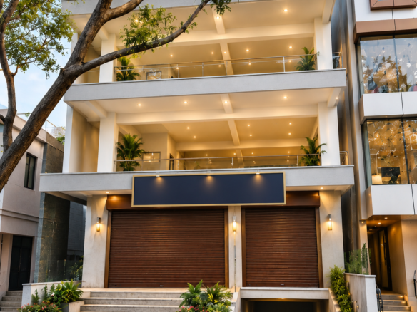 Modern Commercial Building with Blank Signboard